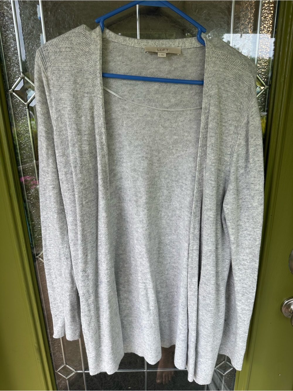 Loft Women’s Large Gray Knit Cotton Cashmere Blend Open Cardigan Pockets Comfy